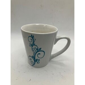 Graydon Hall White Coffee Mug Turquoise Floral Design Ceramic 12‎ oz